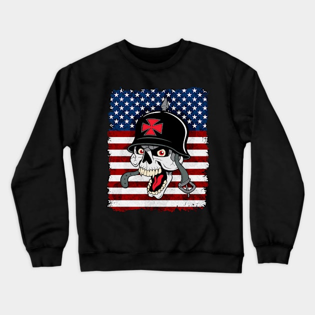 Biker Skull American Flag Crewneck Sweatshirt by RadStar